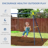 Outsunny Kids Metal Swing Set for Backyard, Outdoor Play Equipment, with Saucer Swing Adjustable Swing Seat, Basket Hoop, Climb Ladder, Net, A-Frame Metal Stand, for 3-10 Years Old, Green(m-6)