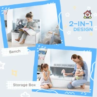 Qaba Kids Toy Box Storage Chest with Lid and Safety Hinge, Kids Storage Bench Seat with Backrest for Toddler, Grey(m-4)