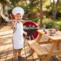 Qaba Kids Kitchen Playset with Sounds, Lights & Realistic Charcoal Effect, 40PCS Pretend BBQ Grill Playset for 3-6 Y, Red(m-10)