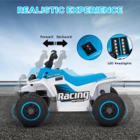 Qaba 6V Kids ATV Quad, 4 Wheeler Battery Powered Electric Ride on Car w/ Lights, Forward Backward, White(m-4)