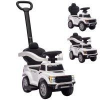 Qaba 3 In 1 Licensed Ford Kids Push Car with Push Handle, Horn, Sound, Secure Bar, Storage, for Toddlers 18-36 Months, White(m-13)