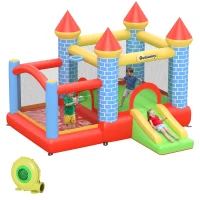 Qaba 9.2 x 9.5FT Bounce House, 4 in 1 Inflatable Bouncy Castle for Kids With Trampoline, Slide, Water Pool, Basket, Blower(m-9)