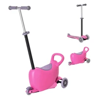 Qaba 3-in-1 Ride On Push Car, Kids Scooter, Sliding Walker, Push Rider, with Adjustable Handlebar, 3 Balanced Wheels, Removable Storage Seat, for Boys and Girls Aged 2-6 Years Olds, Pink(m-1)