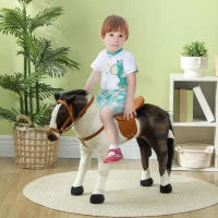 Qaba Standing Ride on Horse, Plush Pony Toy for Kids with Neighing Sound, Soft Padding, for Aged 3-8, Brown(m-1)