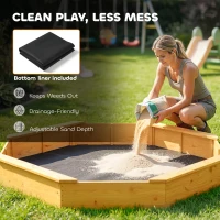 Qaba Wooden Kids Wooden Sandbox with Large Canopy, Outdoor Sand Box with 4 Bench Seats, Bottom Liner for Aged 3-8, Yellow(m-7)