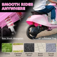 Qaba 24V Kids Motorcycle with 3-Speed, Electric Motorcycle with Rear Suspension and LED Lights for 8-12 Years Old, Pink(m-6)