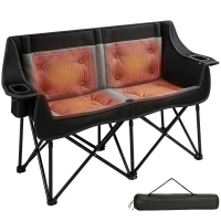 Outsunny Heated Double Camping Chair, Oversized Folding Padded Camp Loveseat Couch with 3 Heat Levels and 4 Heating Zones(m-11)