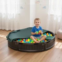 Outsunny Kids Sandbox with Cover, Seat, Sandbox Outdoor for Backyard, Brown(m-9)
