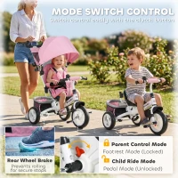Qaba 6 in 1 Tricycle for Toddler 1-5 Years with Parent-Push Handle, Pink(m-7)