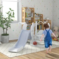 Qaba Toddler Swing and Slide Set with Basketball Hoop, Space Theme, Gray(m-10)