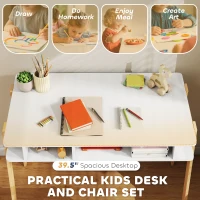 Qaba Kids Desk and Chair Set with Storage for Bedroom, School, Gift for Children Ages 3-12, White(m-4)
