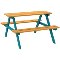 Outsunny Kids Outdoor Table Set Wooden Toddler Picnic Table & Benches for 4 Kids 3-8 Years Old, Easy Installation, Natural Wood(m-11)