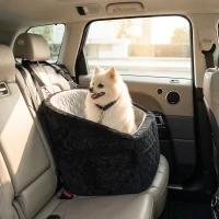 PawHut Dog Car Seat, Dog Booster Car Seat Washable with Adjustable Safety Leash, Storage Pockets for Small Under 10kg, Grey(m-8)