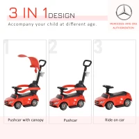 Aosom MERCEDES-AMG C63 Licensed Ride on Push Cars for Toddlers, Sliding Walking Car with Sun Canopy, Horn, Music, Safety Bar, Cup Holder and Storage, Red(m-4)
