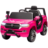 Qaba 12V Toyota LAND CRUISER Licensed Kids Car w Remote Control, Four Wheel Spring Suspension, Soft Start, LED Light, Pink(m-2)