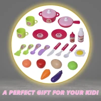 Qaba Pretend Play Kitchen Playset Chef Role Play Game 3-in-1 Design Suitcase Cart with 42 Pcs Accessories for Girls and Boys 3 to 6 Years Old Pink(m-9)