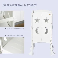 Qaba 2 in 1 Kids Foldable Kitchen Step Stool, Toddler Standing Tower with Chalkboard and Lockable Handrail for Children 3-6 Years Old, White(m-6)