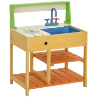 Outsunny Mud Kitchen for Kids Outdoor Kitchen Playset w/ Realistic Kitchen Toys, Faucet Sink Storage Shelves for Ages 3-8 Years(m-11)