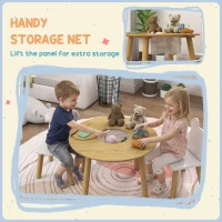 Qaba 3 Pieces Kids Table and Chair Set, Activity Table and Chair Set with Bear-Shaped Chairs, Mesh Bag(m-5)
