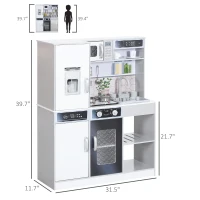 Qaba Play Kitchen, Kids Kitchen Playset w/ Lights, Sounds, Running Water, Coffee Machine, Ice Maker & Microwave for 3-8 Years(m-3)
