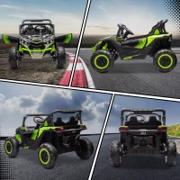Qaba 24V 7AH Ride on Car, 2 Seater 4 MPH Ride on UTV with 4 Shock Absorbers, Music Horn LED Lights, for 3-8 Years, Green(m-8)