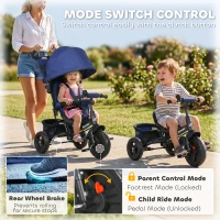 Qaba 6 in 1 Tricycle for Toddler 1-5 Years with Parent-Push Handle, Dark Blue(m-7)
