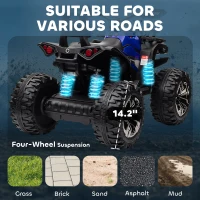 Aosom 12V 4 Wheeler Kids ATV with Music, Headlights for 37-60 Months Boys and Girls, Blue(m-5)