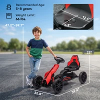 Aosom Kids Pedal Go Kart W/ Adjustable Seat, Swing Axle, Red(m-3)