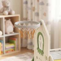 Qaba Foldable 5 in 1 Toddler Slide with Ladder, Climbing Wall, Basketball Hoop, Storage and Basketball for 1-3 Years, Cream(m-9)