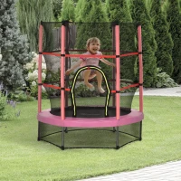 Outsunny 55" Kids Trampoline with Enclosure Net for Indoor/Outdoor, Trampoline for Boys and Girls Age 3-6 Years, Pink(m-8)