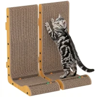 PawHut 2PCS Cat Scratching Board L Shape Cat Scratcher Cat Scratching Pad with 3 Toy Balls, Catnip(m-13)