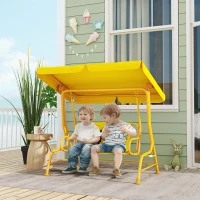 Qaba Kids Patio Swing Chair with Adjustable Canopy, Safety Belt for Patio, Garden, Poolside, Balcony, Yellow(m-2)