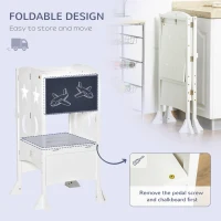 Qaba 2 in 1 Kids Foldable Kitchen Step Stool, Toddler Standing Tower with Chalkboard and Lockable Handrail for Children 3-6 Years Old, White(m-5)
