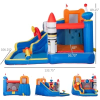 Outsunny 5-in-1 Water Slide Kids Inflatable Bounce House Space Theme Water Park Includes Slide Trampoline Pool Cannon Climbing Wall with Carry Bag, Repair Patches without Air Blower(m-3)