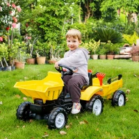 Aosom Ride on Toy Dump Truck for Kids, Pedal Construction Car with Detachable Trailer for 3 Years Old, Yellow(m-1)