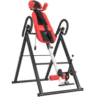 Soozier Heavy Duty Inversion Table with Protective Belt, Adjustable Folding Back Stretcher Machine with Headrest, Red(m-2)