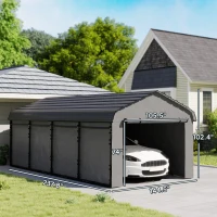 Outsunny 12' x 20' Metal Carport, Heavy Duty Garage Car Canopy with Galvanized Metal Roof and Removable Sidewalls, Dark Gray(m-3)