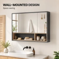 HOMCOM Wall Mounted Bathroom Medicine Cabinet with Mirror and Shelves, Grey(m-6)
