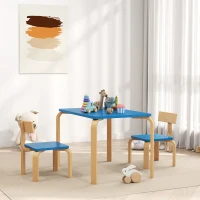 Qaba Kids Table and 2 Chair Set, Children Multi-Activity Furniture Set for Playing, Learning, Eating, Craft, Blue(m-8)