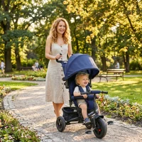 Qaba 6 in 1 Tricycle for Toddler 1-5 Years with Parent-Push Handle, Dark Blue(m-8)