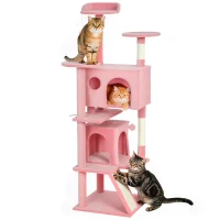 PawHut 63" Cat Tree, Multi-Level Cat Tower with Scratching Posts, Cat Condos, Bed, Platforms, Ramp, Toy Ball, Pink(m-9)