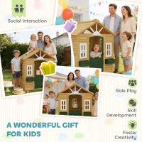 Qaba Outdoor Playhouse, Wooden Kids Playhouse with Door, 3 Windows, 2 Flower Boxes for Garden, Indoor Playroom, Ages 3–8(m-8)
