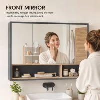 HOMCOM Wall Mounted Bathroom Medicine Cabinet with Mirror and Shelves, Grey(m-5)