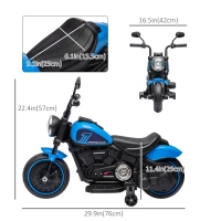Aosom 6V Kids Motorcycle with Training Wheels, Foot Pedal, Headlight, Forward/Reverse, Single-Button Start, Blue(m-3)