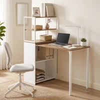 HOMCOM Folding Computer Desk with 4-Tier Bookshelf Space-Saving Home Office Desk, Natural(m-8)