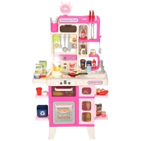 Qaba Pretend Play Kitchen Set with Realistic Lights & Sounds, 104PCS Toy Kitchen Accessories for Boys and Girls, Pink(m-11)