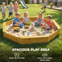 Qaba Wooden Kids Wooden Sandbox with Large Canopy, Outdoor Sand Box with 4 Bench Seats, Bottom Liner for Aged 3-8, Yellow(m-4)