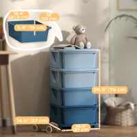 Qaba 4 Tier Kids Toy Organizer and Storage Bins with 4 Plastic Drawers, Blue(m-3)
