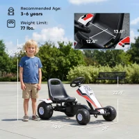 Aosom Pedal Go Kart Children Ride on Car Racing Style with Adjustable Seat, Plastic Wheels, Handbrake and Shift Lever, White(m-3)