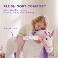 Qaba Ride on Horse for Kids 2+ Years, Toddler Riding Horse with Neighing, Stuffed Animal Horse Toy with Padding, White(m-7)